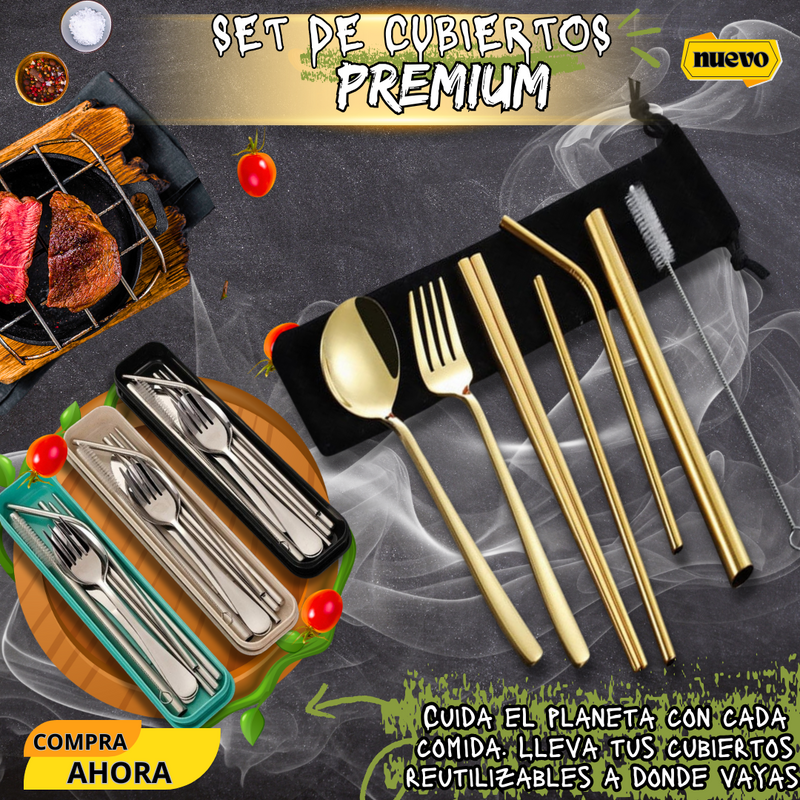 Set de Cubiertos Portátiles de Acero Inoxidable con Estuche