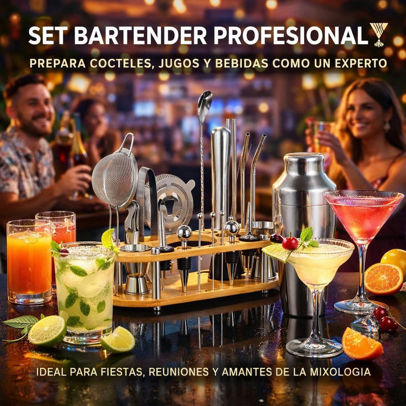 Set de Coctelería Premium de Acero Inoxidable x24 Piezas
