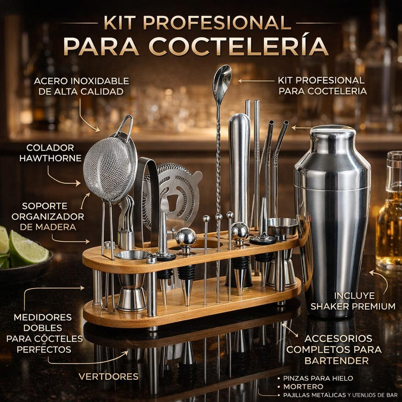 Set de Coctelería Premium de Acero Inoxidable x24 Piezas