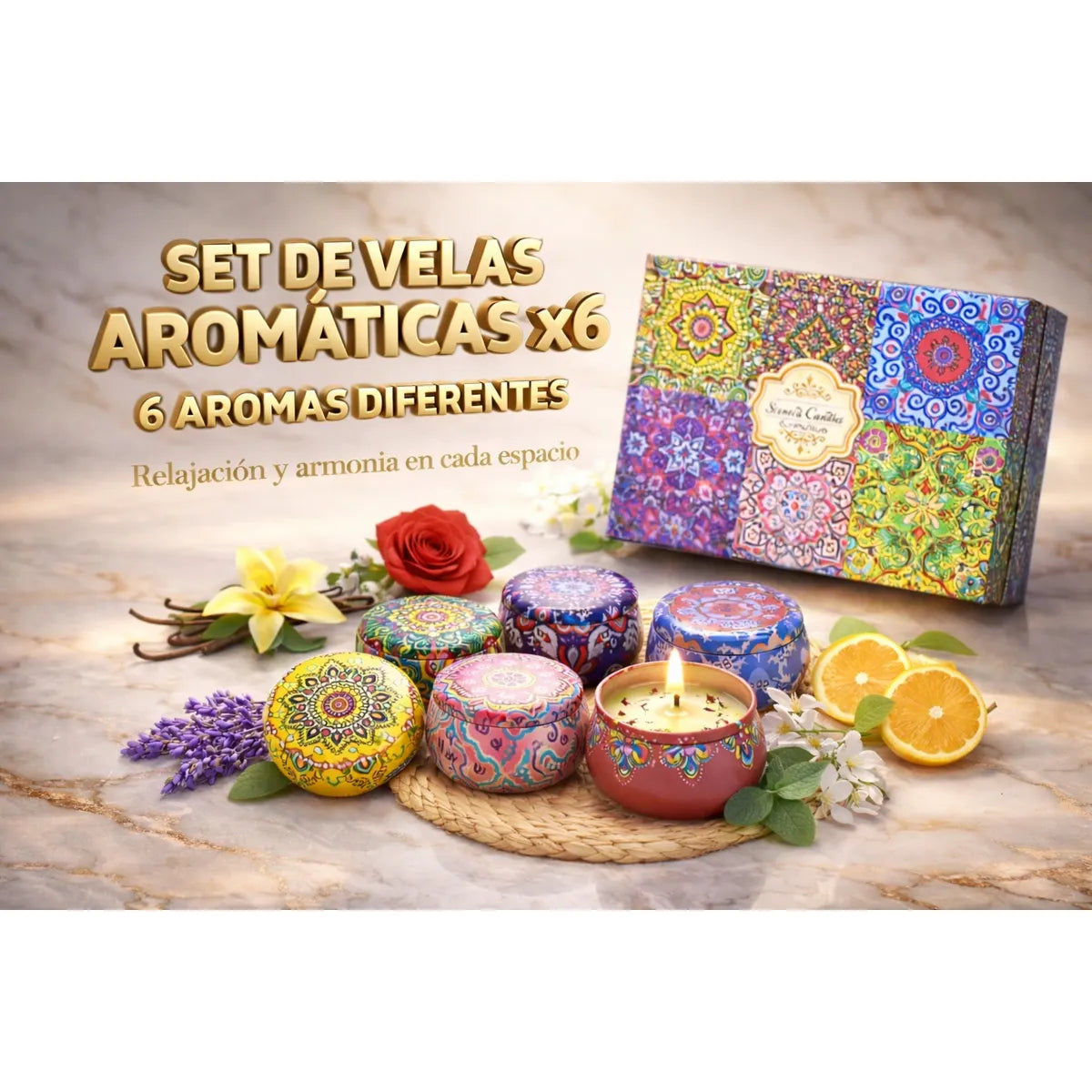 Set de Velas Aromáticas Relajantes x6